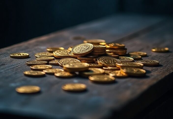 Verschiedene Goldmünzen auf Tisch – Goldankauf in Grünwald bei München